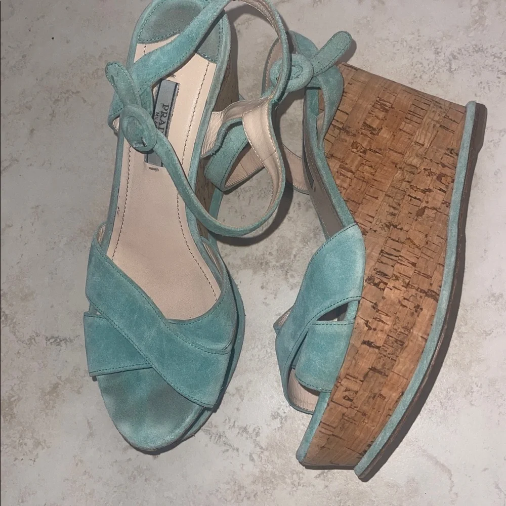 Prada Turquoise Wedge Sandals 39.5